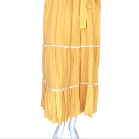 Joie Yellow Romantic Bohemian Flowy Tiered Embroidered Vacation Maxi Dress 12 - Picture 7 of 9